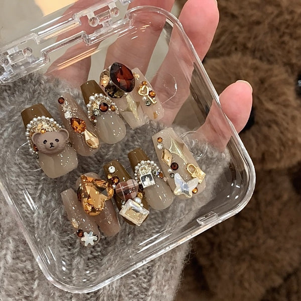 Uñas Postizas Personalizables Maillard Bear Polo Marrón