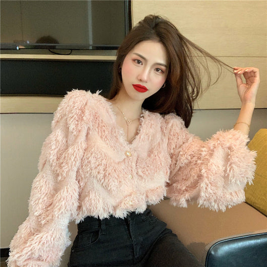 Cardigan Corto Peludo con Flecos - Image 13