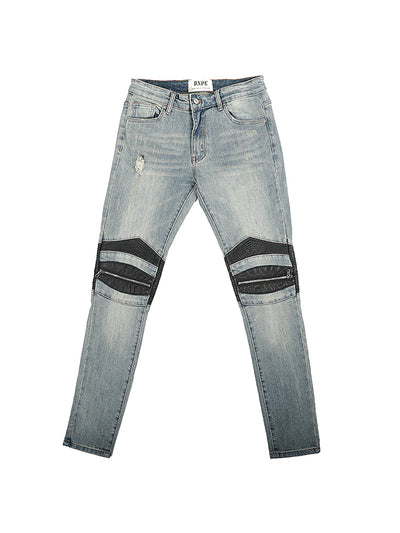 Jeans Slim Fit Biker con Parches de Cuero y Cierre Elástico - Image 4