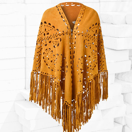 Capa Chal de Gamuza Deerskin con Borlas - Estilo Europeo Elegante - Image 8