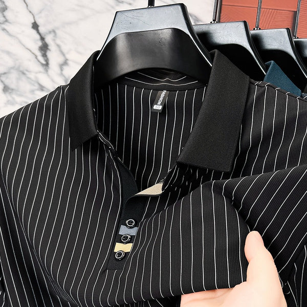 Polo de Seda Helada a Rayas - Camisa Business Casual para Hombre Maduro - Image 6