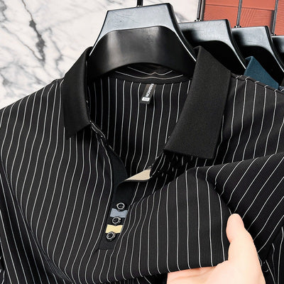Polo de Seda Helada a Rayas - Camisa Business Casual para Hombre Maduro - Image 6