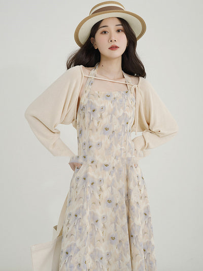 Vestido Chifón Escote Halter con Estampado Acuarela y Espalda Abierta - Image 4
