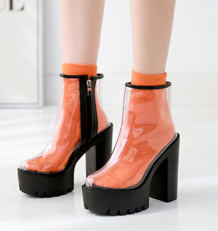 Botas de Tacón Alto Transparente Impermeables con Plataforma Gruesa