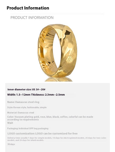 Anillo de Acero Damasceno Chapado en Oro 18K de 8mm - Image 6