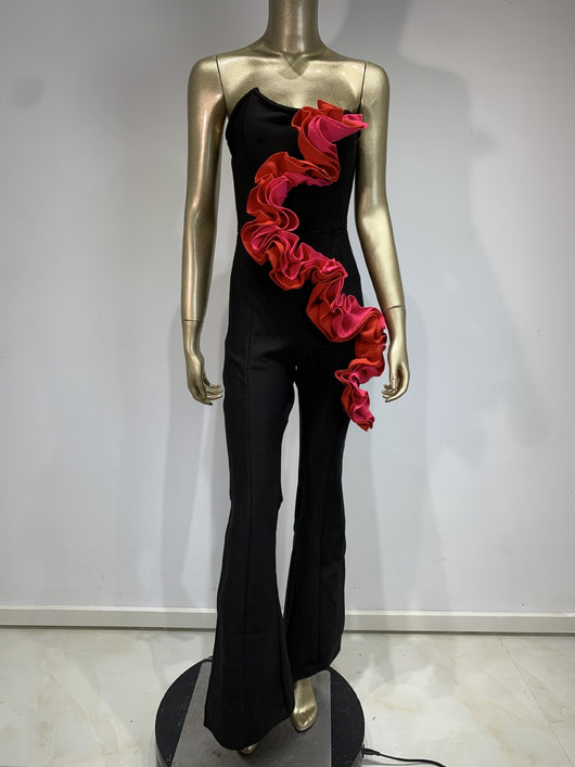 Jumpsuit Elegante Rojo con Aplicaciones y Escote Tubo - Image 12