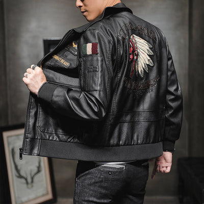 Chaqueta de Cuero PU para Hombre con Bordado en Solapa - Estilo Motociclista - Image 9