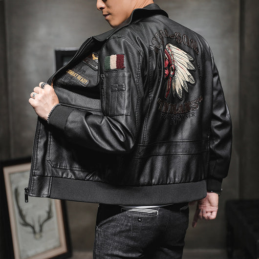 Chaqueta de Cuero PU para Hombre con Bordado en Solapa - Estilo Motociclista - Image 9