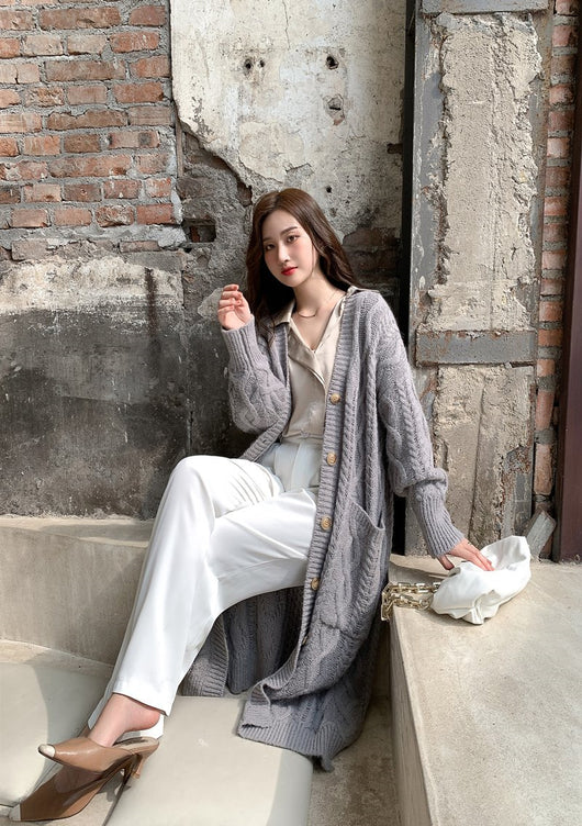 Cardigan Tejido Mohair Retro Holgado Mujer - Abrigo Lana Medio Largo - Image 11