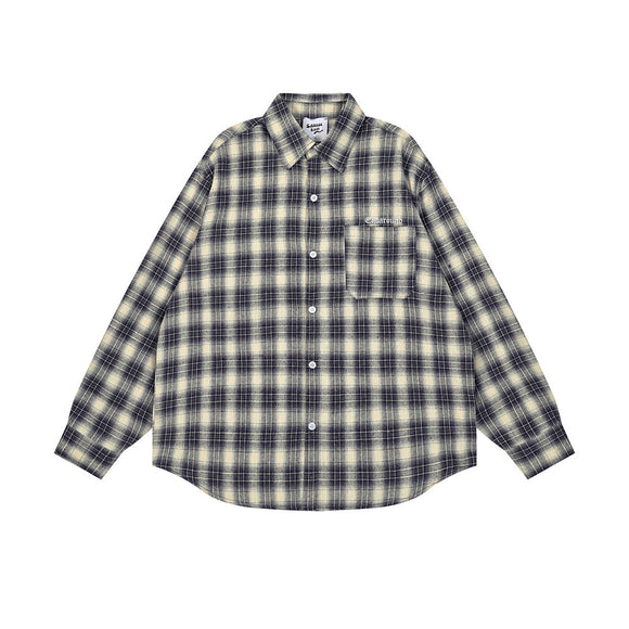 Camisa Cuadriculada Holgada de Manga Larga para Hombre