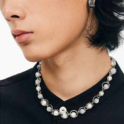 Collar de Perlas Estructura Saturno Ópalo Brillante
