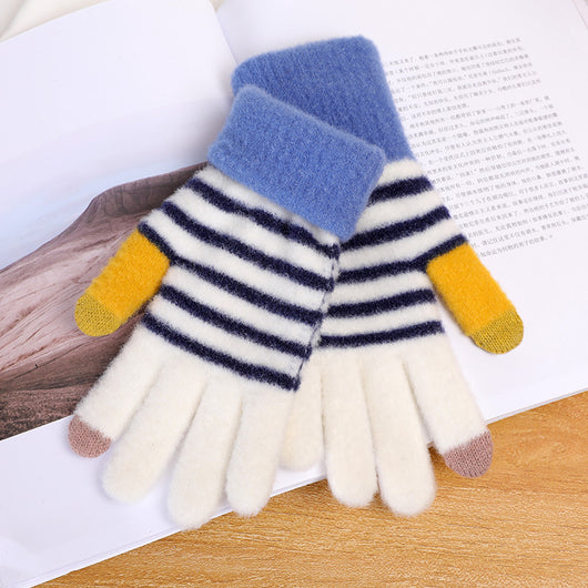 Guantes Tejidos de Invierno con Contraste de Colores y Forro Polar para Mujer - Image 64