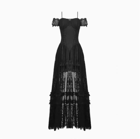Vestido Gótico Romántico de Encaje Elegante Retro