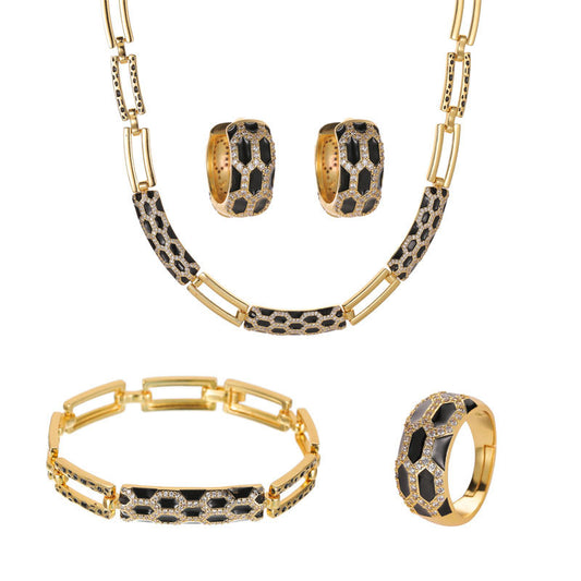 Juego de Aretes y Collar de Diamantes Estilo Coreano