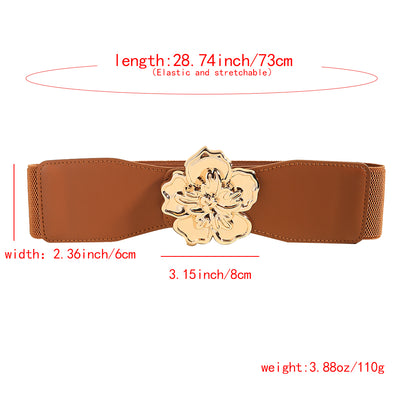 Cinturón Elástico para Mujer con Hebilla Floral Dorada - Accesorio Elegante para Vestidos - Image 29