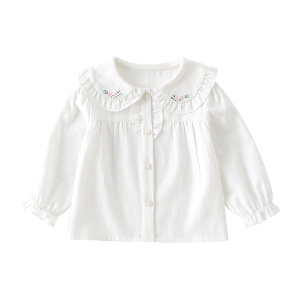 Blusa Básica Blanca de Algodón con Manga Larga para Niña - Image 6