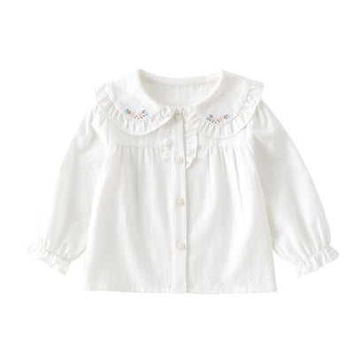 Blusa Básica Blanca de Algodón con Manga Larga para Niña - Image 6