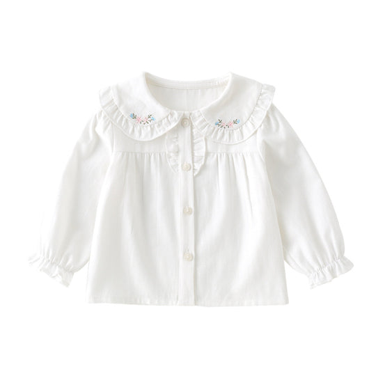 Blusa Básica Blanca de Algodón con Manga Larga para Niña - Image 6