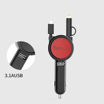 Cargador de Auto 3 en 1 Compatible con Apple - Cable de Datos y Encendedor - Image 2