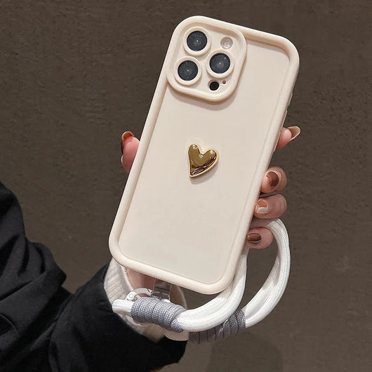 Funda de Silicona para Celular con Diseño de Corazón y Cordón Dorado - Image 13