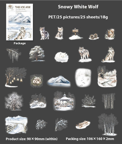 A set of 25 PET stickers featuring winter landscapes, ice castles, deer, wolves, and an ice queen in a snowy fantasy theme. - Image 21