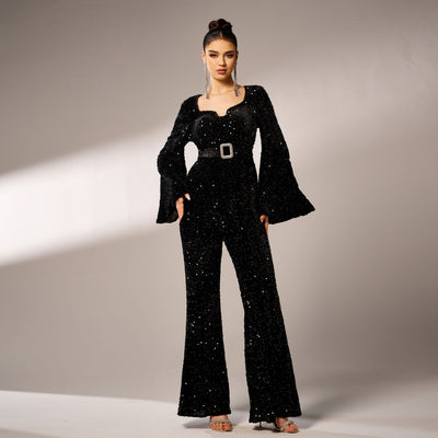 Jumpsuit de Fiesta Largo con Lentejuelas, Cuello Cuadrado y Ajuste Ceñido - Image 5