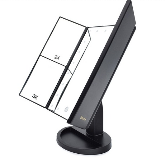Espejo de Maquillaje Plegable Tri-Lateral con Luz LED Integrada - Image 2