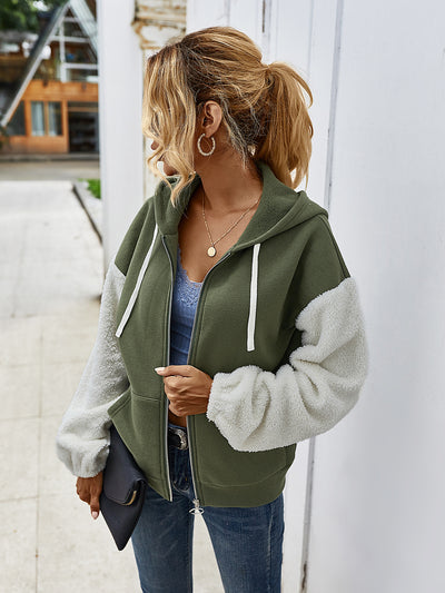 Chaqueta Casual Patchwork con Capucha y Mangas Largas de Contraste - Image 13