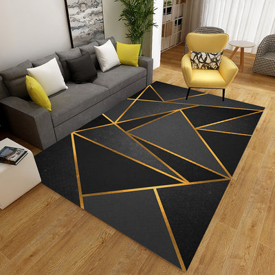 Nordic light luxury rectangular carpet with geometric abstract pattern in pink, teal, grey, gold, and white marble. - Image 8