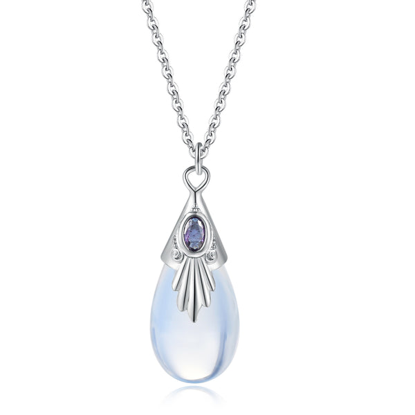Collar Colgante Lágrima de Piedra de Luna con Circonia - Joyería de Plata para Mujer