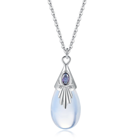 Collar Colgante Lágrima de Piedra de Luna con Circonia - Joyería de Plata para Mujer