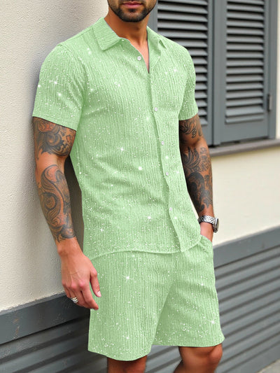 Conjunto de Camisa Brillante y Pantalón Corto para Hombre - Image 9