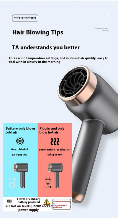 Purple high-speed wireless hair dryer with gold accents, featuring hot and cold air, shown on a reflective surface. - Image 26