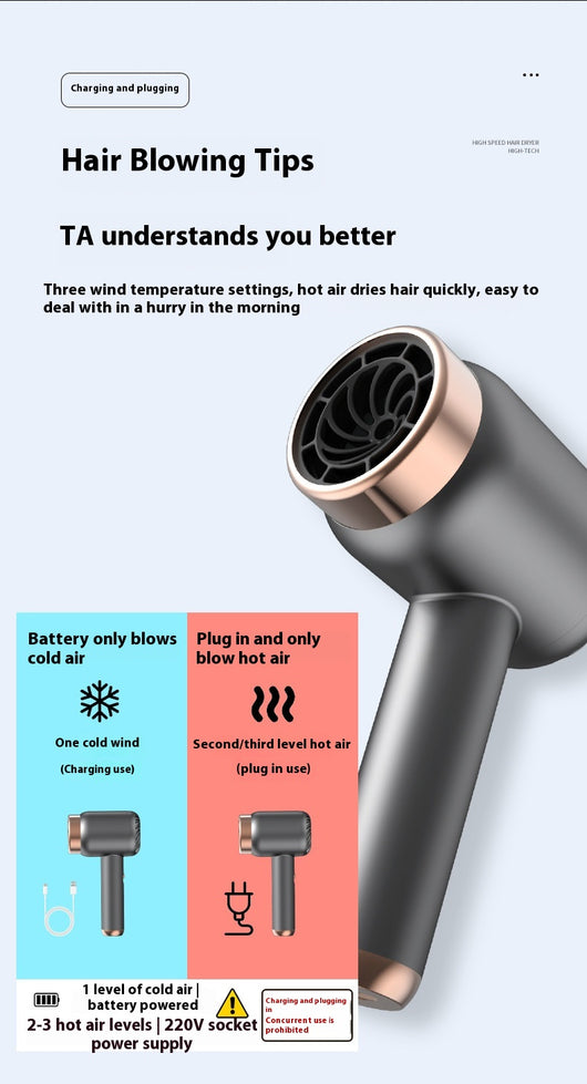Purple high-speed wireless hair dryer with gold accents, featuring hot and cold air, shown on a reflective surface. - Image 26