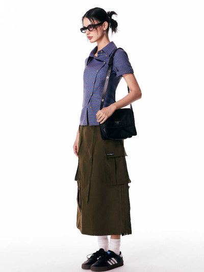 Blusa Retro a Cuadros con Mangas Cortas para Mujer - Image 5
