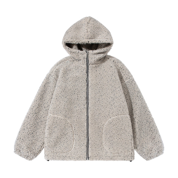 Abrigo de Lana Merina Acolchado con Capucha - Diseño Jaspeado