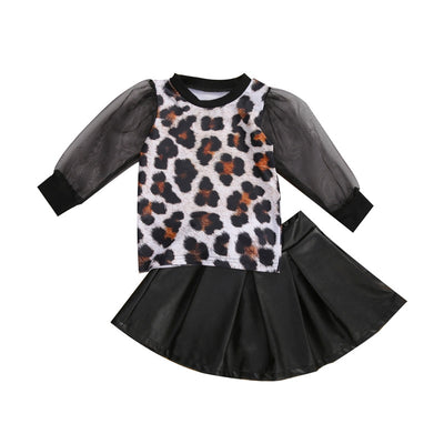 Conjunto Otoñal para Niña con Estampado de Leopardo - Playera y Falda - Image 6