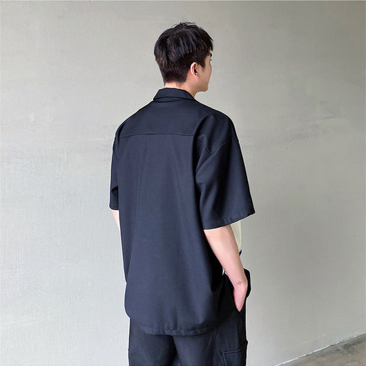 Camisa Manga Corta Contraste Solapa Negro y Blanco - Image 9