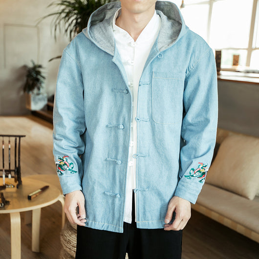 Chaqueta Denim Hoodie Casual Japonesa para Hombre - Image 10