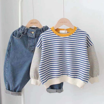 Sudadera Infantil con Costuras Contrastantes y Rayas