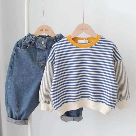 Sudadera Infantil con Costuras Contrastantes y Rayas