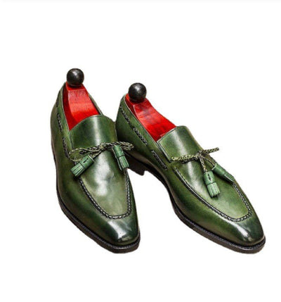 Zapatos de Cuero PU Verde con Borla y Punta Redonda Estilo Británico para Hombre - Image 7