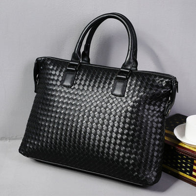 Maletín de Cuero Tejido a Mano para Hombre - Bolsa de Negocios Premium con Compartimento para Laptop