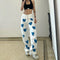 Pantalón Denim Talle Alto Recto con Estampado de Corazones
