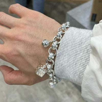 Pulsera de Plata Esterlina con Perla y Dados 8 Ball para Amantes Aventureros