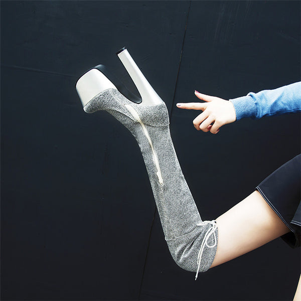 Botas Plataforma Tacón Alto con Lentejuelas Brillantes para Mujer