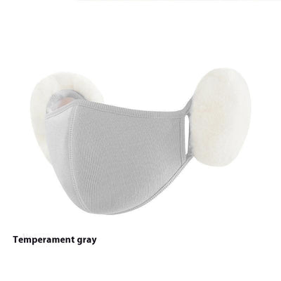 Pink ear-mounted warm mask with plush off-white ear protection, made from cotton for winter and autumn. - Image 9