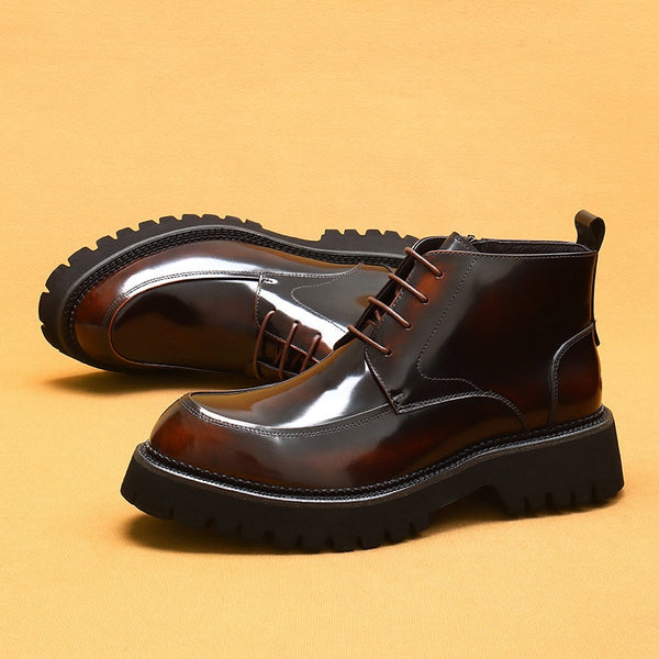 Botas Martin de Cuero Charol Plataforma con Cierre - Estilo Británico Elegante