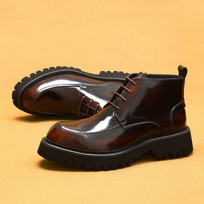Botas Martin de Cuero Charol Plataforma con Cierre - Estilo Británico Elegante