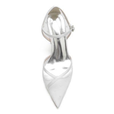 Zapatos de Novia Blancos con Punta Fina y Tacón Robusto - Encaje Hueco Transparente - Image 11